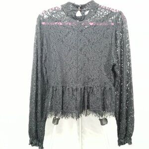 1960's Black Lace Satin Peplum Blouse